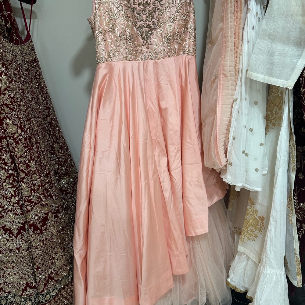 Stunning Pink Embroidered Gown Anarkali Dress w/ Dupatta Indian Suit